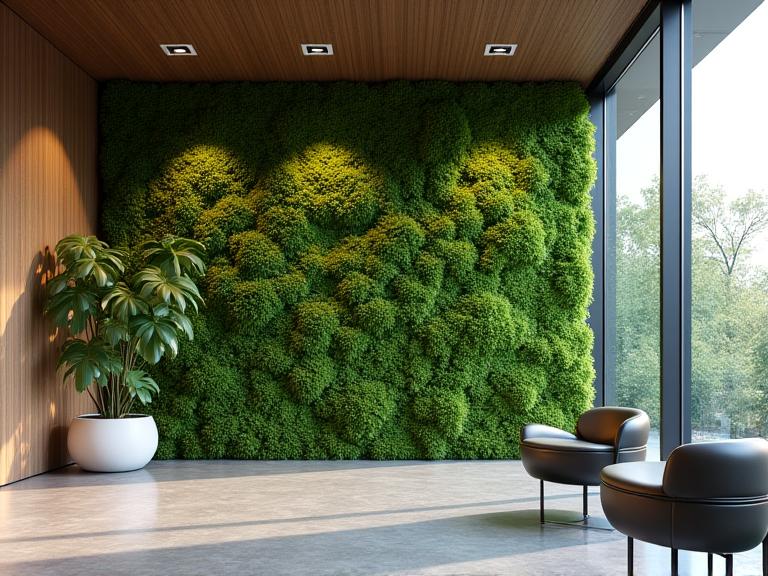 Moss walls and biophilic design for indoor greenery and workplace wellness